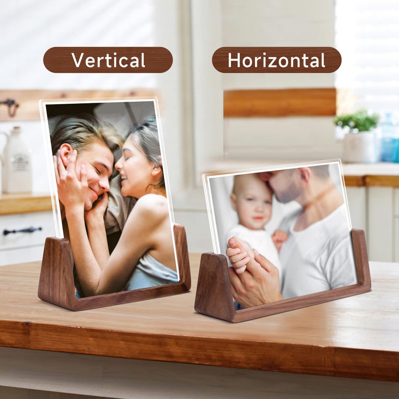 Komimaci إطار صورة Komimaci مقاس 5 × 7 - إطار صور خشبي ريفي مكون من قطعتين مع قاعدة من خشب الجوز وأغطية زجاجية أكريليك عالية الدقة لسطح الطاولة أو شاشة سطح المكتب (5 × 7 بوصة أفقيًا + عموديًا) - Image 4